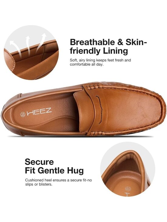 HEEZ Men\'s Tan PU Faux Leather Penny Loafers Slip On Casual Driving Shoes